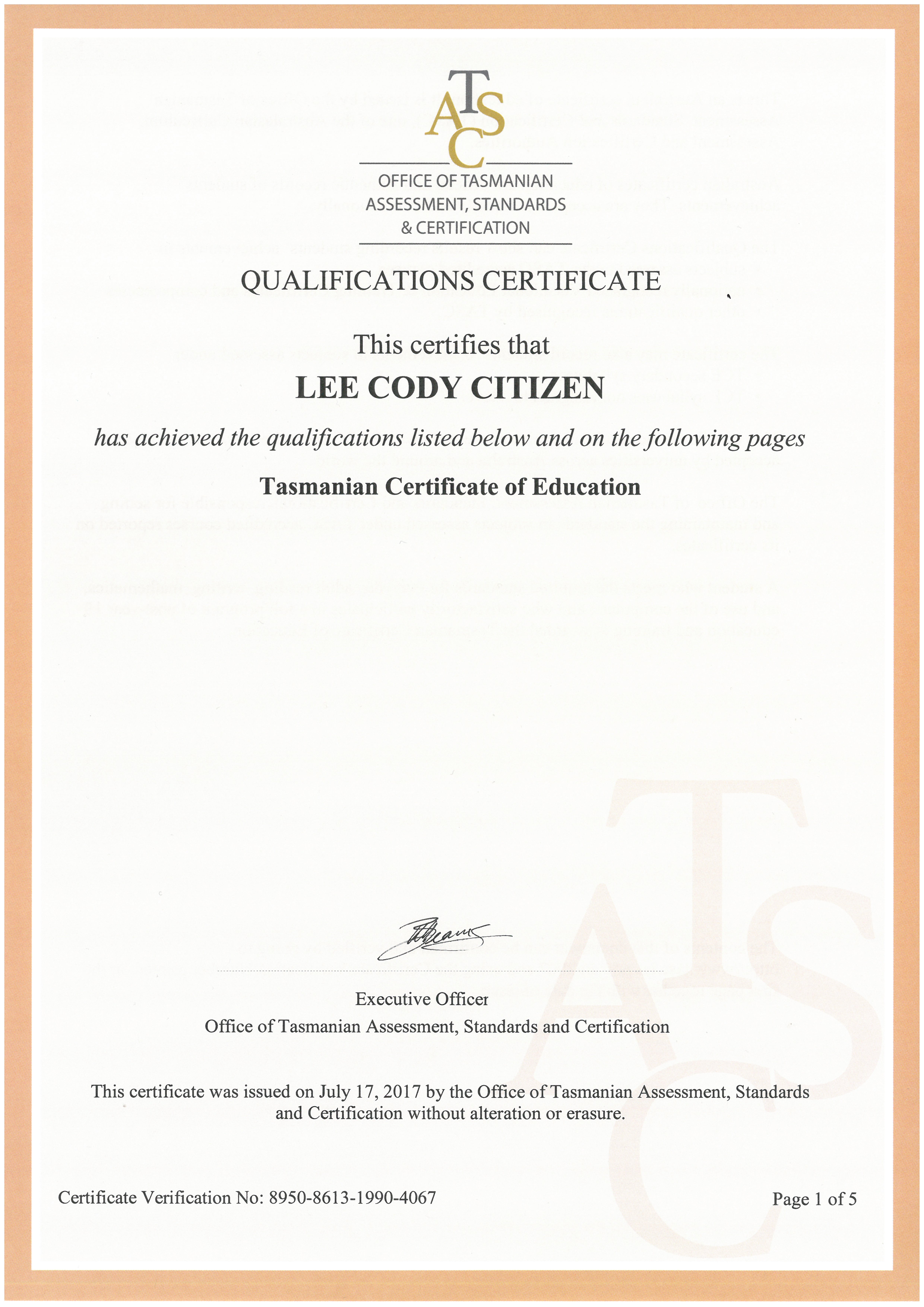 Tasmanian Qualifications Certificate TASC